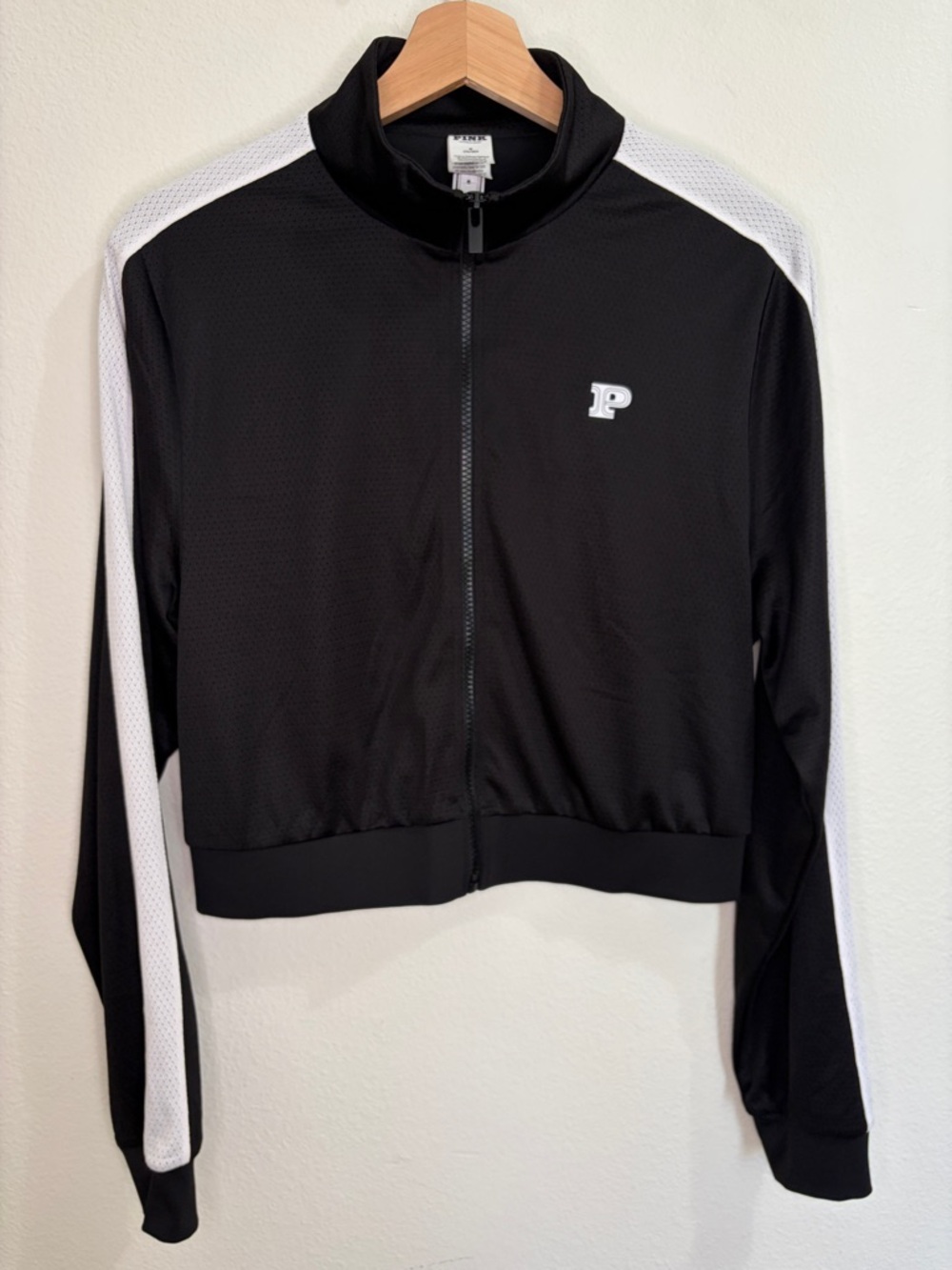 PINK Victoria's Secret Cropped Zip Up Track Suit Jacket - Pure Black/White
